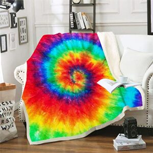 yanr rainbow tie dye blankets and throws spiral psychedelic pattern boho sherpa blanket lightweight fluffy color fleece blanket for couch bed warming décor, 130x150cm(51x63inches)