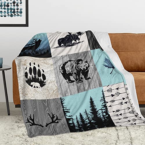 MTJJ Blanket Retro Bear Moose Deer Throw Blankets,Ultra Soft Fleece Blanket Cozy Bed Blankets Quilt Home Decor Blankets Sofa Blanket Gifts Blanket for Men Women Kids Christmas Birthday(60 in×50 in)