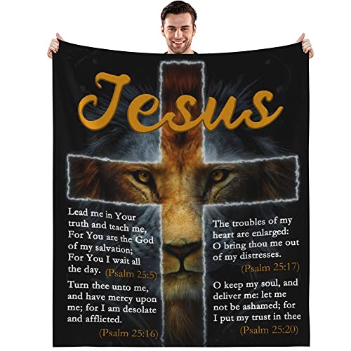 Socofuz Bible Verse Blanket, Christian Gifts for Women, Lion Blanket Prayer Blanket Jesus Gifts for Women Man, Super Soft Throw Blankets for Couch Sofa Bed Warm Gifts 50x60 inches