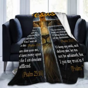 Socofuz Bible Verse Blanket, Christian Gifts for Women, Lion Blanket Prayer Blanket Jesus Gifts for Women Man, Super Soft Throw Blankets for Couch Sofa Bed Warm Gifts 50x60 inches