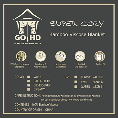 GOHD Super Cozy 100% Bamboo Fiber Blanket. Ultra Softness and smothness Like Silk. Cooling Blanket Absorbs Body Heat to Keep Cool on Warm Night (Queen, Silver Grey)