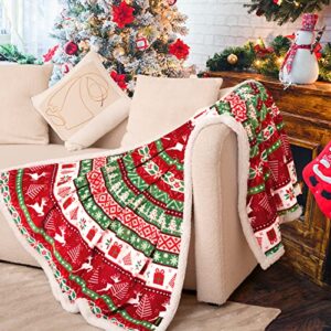 inhand christmas blankets and throws, holiday throw blanket for couch soft, christmas snow moose fleece sherpa throw blanket, thick winter warm cozy flannel deer blanket (50x60 inches , red)
