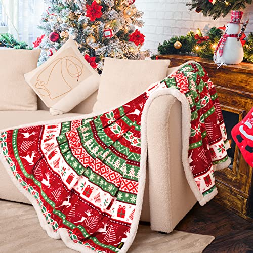 inhand Christmas Blankets and Throws, Holiday Throw Blanket for Couch Soft, Christmas Snow Moose Fleece Sherpa Throw Blanket, Thick Winter Warm Cozy Flannel Deer Blanket (50X60 Inches , Red)