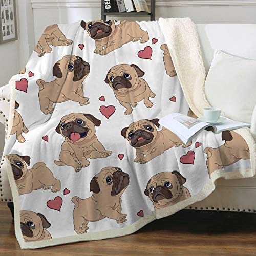 Sleepwish Pug Blanket for Kids Adults Pug Fleece Blanket for Boys Soft Girl Fuzzy Throw Blanket Cute Dog Blanket Animal Pattern Sherpa Plush Blanket for Women Pug Lover (50"x 60")