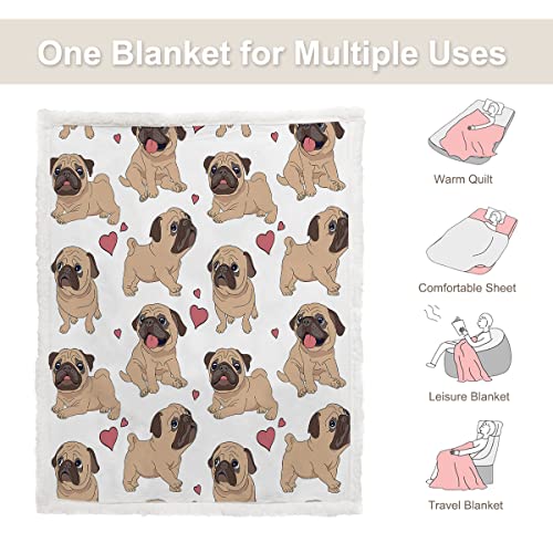 Sleepwish Pug Blanket for Kids Adults Pug Fleece Blanket for Boys Soft Girl Fuzzy Throw Blanket Cute Dog Blanket Animal Pattern Sherpa Plush Blanket for Women Pug Lover (50"x 60")