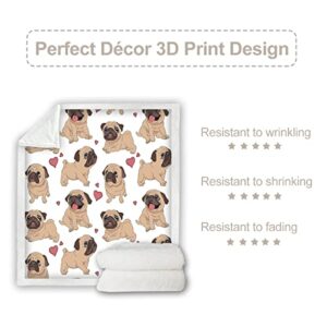 Sleepwish Pug Blanket for Kids Adults Pug Fleece Blanket for Boys Soft Girl Fuzzy Throw Blanket Cute Dog Blanket Animal Pattern Sherpa Plush Blanket for Women Pug Lover (50"x 60")