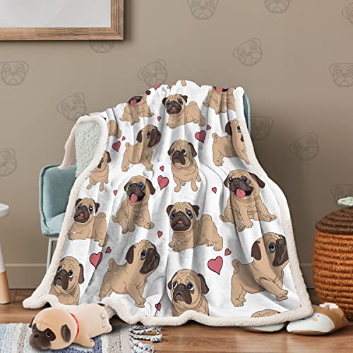 Sleepwish Pug Blanket for Kids Adults Pug Fleece Blanket for Boys Soft Girl Fuzzy Throw Blanket Cute Dog Blanket Animal Pattern Sherpa Plush Blanket for Women Pug Lover (50"x 60")