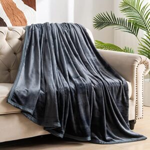 cambividas fleece blanket, queen size blanket, 330gsm, 90x90 inches all season super soft cozy warm fuzzy throw blanket for bed, sofa, travel, camping, dark grey