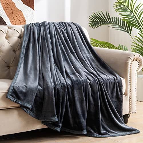 Cambividas Fleece Blanket, Queen Size Blanket, 330GSM, 90x90 Inches All Season Super Soft Cozy Warm Fuzzy Throw Blanket for Bed, Sofa, Travel, Camping, Dark Grey