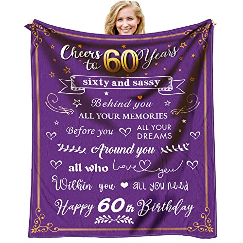 60th Birthday Gifts for Women Blanket - Happy 60 Birthday Gifts for Mom or Wife - 1963 Birthday Gift Ideas for Women - Gifts for 60 Year Old Woman - Cozy & Soft Flannel Throw Blanket 60 x 50 inch