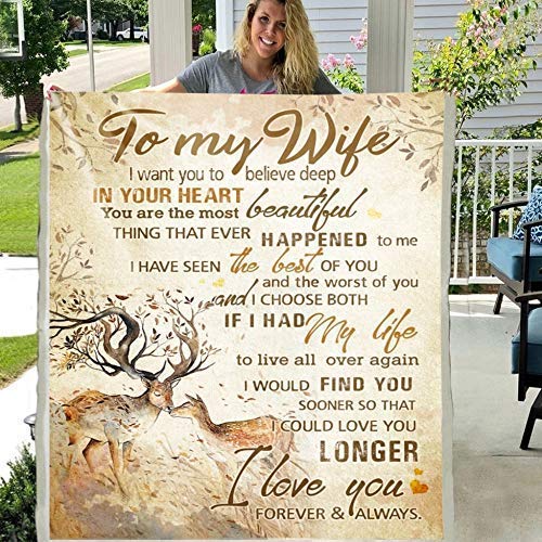 to My Wife I Want You to Believe Deep in Your Heart You are The Most Beautiful Thing That Ever Happened to Me 3D Custom Fleece Photo Blanket Fan Romantic Gift for Lover Wife (X-Large 80 X 60 INCH)