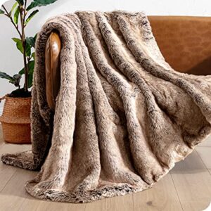 bare home faux fur blanket - ultra-soft luxurious - cozy warm blanket for couch, sofa, chair, bed - fuzzy fluffy super soft - decorative bed blanket, 47x60 inches (throw, variegated chestnut)