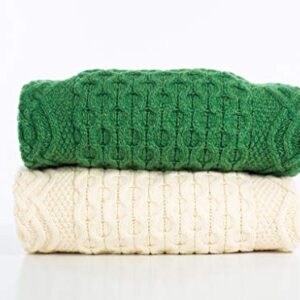 SAOL Honeycomb and Cable Knit Patterns 100% Irish Merino Wool Aran Throw/Blanket 60 x 40 inches (Green)