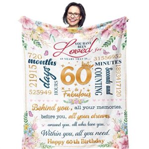 ruvinzo 60th birthday gifts for women, 60 year old gifts for women, 60 birthday gifts blanket 60” x 50” for women, 60th birthday decorations women, gifts idea for 60 year old woman, cheers to 60 years
