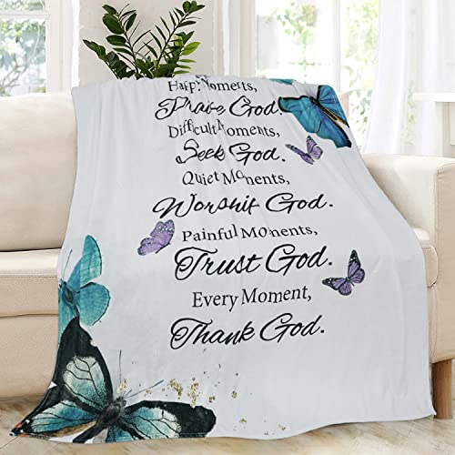 Christian Gifts for Women Inspirational Bible Verse Blanket Butterfly Blanket Religious Healing Warm Blanket Birthday Religious Gifts for Women Soft Throw Fleece Blanket 60”x50” in Home Bed Sofa