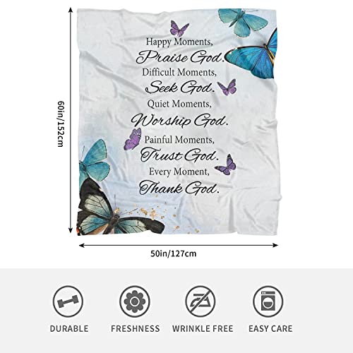 Christian Gifts for Women Inspirational Bible Verse Blanket Butterfly Blanket Religious Healing Warm Blanket Birthday Religious Gifts for Women Soft Throw Fleece Blanket 60”x50” in Home Bed Sofa