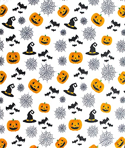 Haunted Halloween Throw Blanket: Spider Webs Witch's Hat Black Bats and Decorated Pumpkins Print on Soft Velvet Fleece Throw Blanket