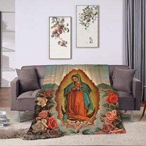 our lady of guadalupe fleece blanket throw blanket, ultra-soft cozy micro fleece blanket for sofa, couch, bed, camping, travel, & car use-all seasons suitable60 x50
