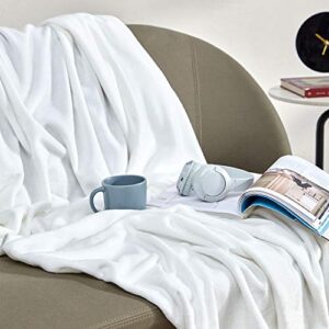 sleep zone flannel fleece blanket throw size (50"x60") lightweight super soft fuzzy plush bed sofa couch travel blanket (white)