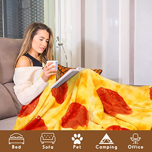 Izomty Pizza Blanket Adult Size, 71 Inches Double Sided 290 GSM Realistic Flannel Pepperoni Pizza Blankets, Novelty Gift for Pizza Lovers on Birthday