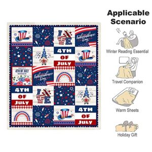 4th of July Decorations Blanket, Patriotic Memorial Day Independence Day Happy 4th of July Cute Gnome USA Flag Citizenship Veteran Labor Day Gifts, Soft Lightweight Cozy Throw Blanket for Couch Bed
