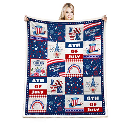 4th of July Decorations Blanket, Patriotic Memorial Day Independence Day Happy 4th of July Cute Gnome USA Flag Citizenship Veteran Labor Day Gifts, Soft Lightweight Cozy Throw Blanket for Couch Bed