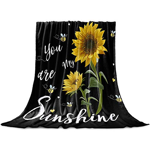 Sunflower Throw Blanket,You Are My Sunshine Flannel Fleece Blanket,Soft Cozy Fuzzy Warm Lightweight Blanket for Mom,Daughter-Black Microfiber Nap Blanket for Couch,Bed,Sofa-Baby,Women Gift - 60" x 50"