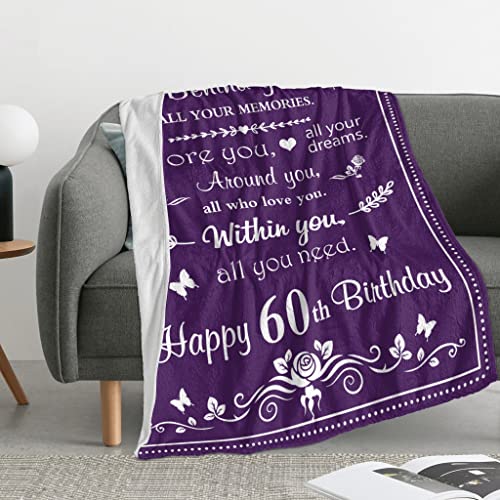 Happy 60th Birthday Gifts for Women Blanket 60”x 50”, Funny 1963 Birthday 60th Gift Idea Throw Blankets for Wife Her Mom Friends Coworker Boss, Flannel Fleece Soft Warm Throw Blankets for Bed Sofa