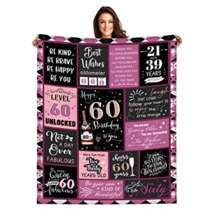 tgruihm 60th birthday gifts for women, happy 60th birthday blanket 1963, 60th birthday decorations women throw blanket 50"x60", turning 60 years old gifts flannel blanket for mom sister friends