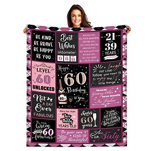 tgruihm 60th Birthday Gifts for Women, Happy 60th Birthday Blanket 1963, 60th Birthday Decorations Women Throw Blanket 50"x60", Turning 60 Years Old Gifts Flannel Blanket for Mom Sister Friends