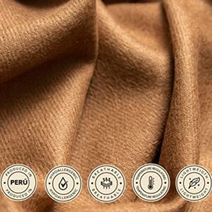 KHUSCO | 100% Baby Alpaca Wool Throw Blanket Joy | 71" L x 51" W | Warm Peruvian Cozy, Lightweight for Home and Travel | Camel