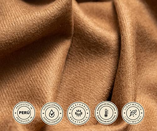 KHUSCO | 100% Baby Alpaca Wool Throw Blanket Joy | 71" L x 51" W | Warm Peruvian Cozy, Lightweight for Home and Travel | Camel