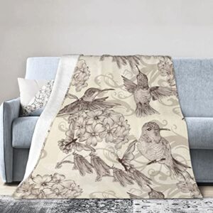 hummingbird fleece blanket throw blanket, ultra-soft cozy micro fleece blanket for sofa, couch, bed, camping, travel, & car use-all seasons suitable80 x60