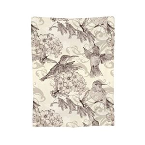 Hummingbird Fleece Blanket Throw Blanket, Ultra-Soft Cozy Micro Fleece Blanket for Sofa, Couch, Bed, Camping, Travel, & Car Use-All Seasons Suitable80 X60