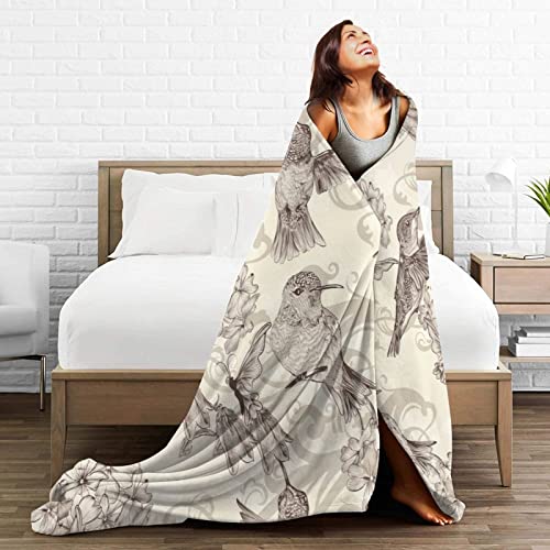 Hummingbird Fleece Blanket Throw Blanket, Ultra-Soft Cozy Micro Fleece Blanket for Sofa, Couch, Bed, Camping, Travel, & Car Use-All Seasons Suitable80 X60