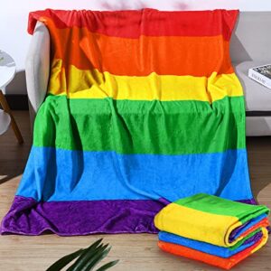 2 pack pride rainbow throw blanket lgbt flannel blanket colorful stripe rainbow soft warm blankets for bed couch sofa, lgbt gifts for teens kids adults