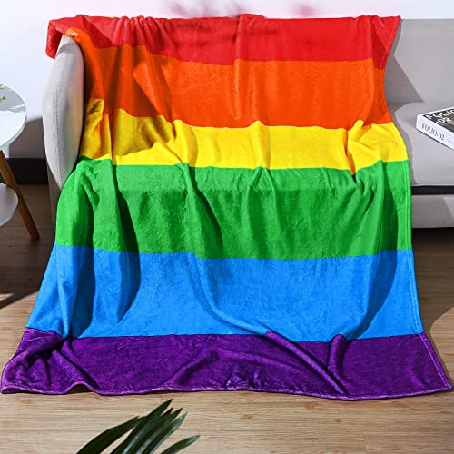 2 Pack Pride Rainbow Throw Blanket LGBT Flannel Blanket Colorful Stripe Rainbow Soft Warm Blankets for Bed Couch Sofa, LGBT Gifts for Teens Kids Adults