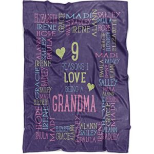 personalized grandma blanket throw. reasons i love being a grandpa grandma papa mommy nana. customized blanket for grandparent with all names in for birthday (purple, fleece 50" x 60")