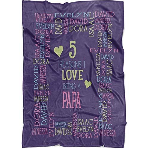 Personalized Grandma Blanket Throw. Reasons I Love Being a Grandpa Grandma Papa Mommy Nana. Customized Blanket for Grandparent with All Names in for Birthday (Purple, Fleece 50" x 60")