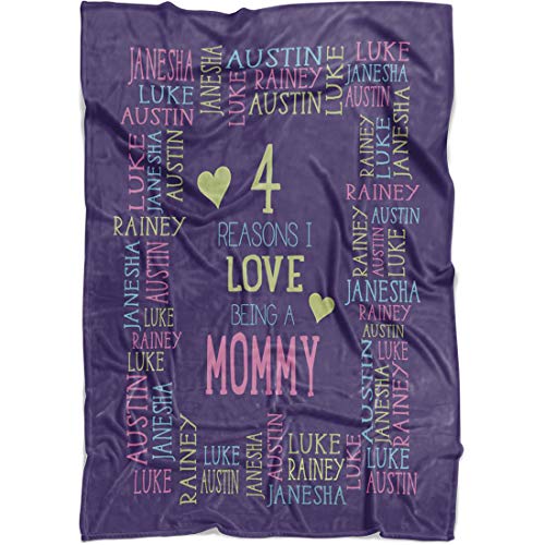 Personalized Grandma Blanket Throw. Reasons I Love Being a Grandpa Grandma Papa Mommy Nana. Customized Blanket for Grandparent with All Names in for Birthday (Purple, Fleece 50" x 60")