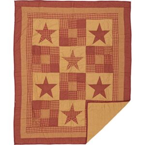 VHC Brands Ninepatch Star Quilted Throw 60x50 Country Patchwork Design, Burgundy