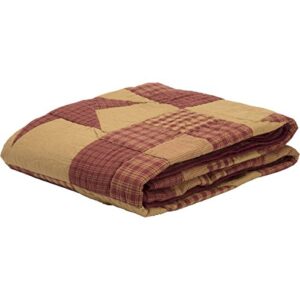 VHC Brands Ninepatch Star Quilted Throw 60x50 Country Patchwork Design, Burgundy