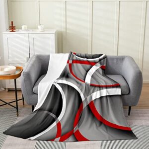 gray black red swirls flannel blanket retro circle stripes fleece throw blanket lightweight soft cozy luxury modern abstract fuzzy blanket color art bed blanket for sofa bedroom(baby 30"x40")