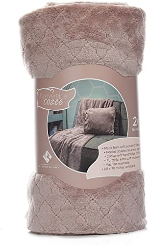 Outrageously Soft Convertible Cozee 2 in 1 Blanket and Pillow Combo- Oversized Lightweight Throw That Folds Into Travel Pillow 60 x 70 Inches - Mauve