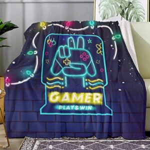flannel gaming throw blanket for boys girls teens, soft fluffy video game blankets for kids teenage adults, gamer fleece throw blankets for beds bedroom room decor couch 60x50 inches
