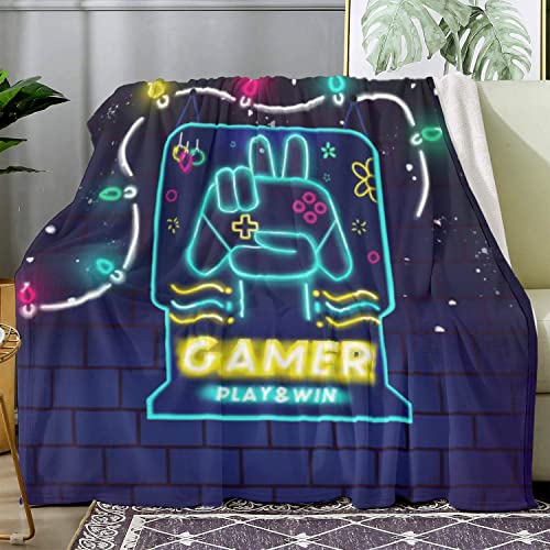 Flannel Gaming Throw Blanket for Boys Girls Teens, Soft Fluffy Video Game Blankets for Kids Teenage Adults, Gamer Fleece Throw Blankets for Beds Bedroom Room Decor Couch 60x50 Inches