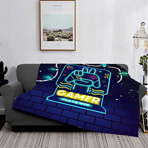 Flannel Gaming Throw Blanket for Boys Girls Teens, Soft Fluffy Video Game Blankets for Kids Teenage Adults, Gamer Fleece Throw Blankets for Beds Bedroom Room Decor Couch 60x50 Inches