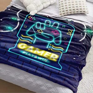 Flannel Gaming Throw Blanket for Boys Girls Teens, Soft Fluffy Video Game Blankets for Kids Teenage Adults, Gamer Fleece Throw Blankets for Beds Bedroom Room Decor Couch 60x50 Inches