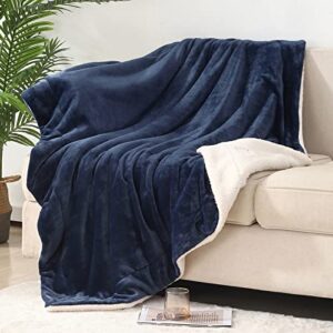 luxenrelax sherpa fleece blanket for couch, warm thick reversible blanket with 2 layer, double-sided super soft blanket for bed (navy, 60" x 80")