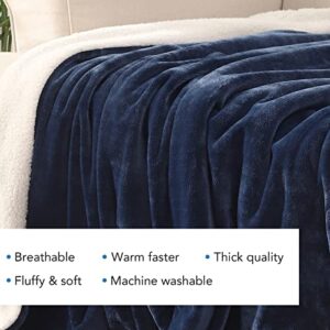 LuxenrelaX Sherpa Fleece Blanket for Couch, Warm Thick Reversible Blanket with 2 Layer, Double-Sided Super Soft Blanket for Bed (Navy, 60" x 80")